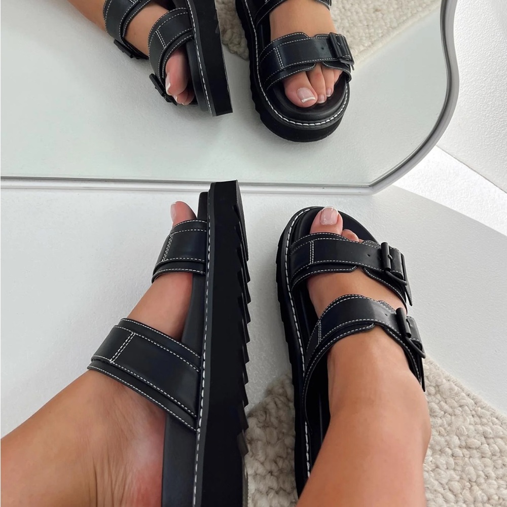 Princess Polly Black Buckle Sandals